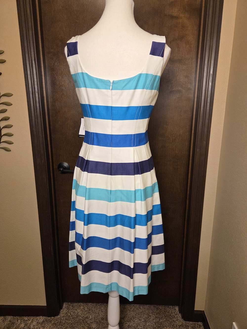 Nine West Striped Midi Dress in Navy, Teal, Aqua & White NWT - Picture 6 of 14